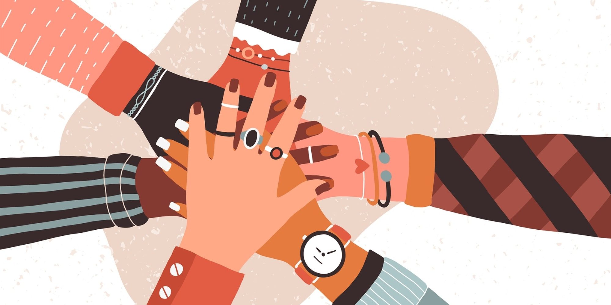 Hands Of Diverse Group Of People Putting Together. Concept Of Co